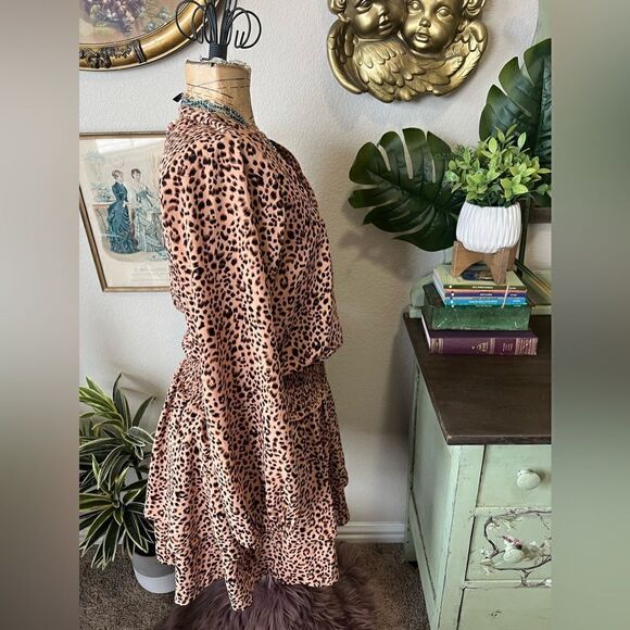 Mittoshop Leopard Cheetah Print Brown Black V Neck Elastic Waist Mini Dress Sz M - Picture 5 of 10